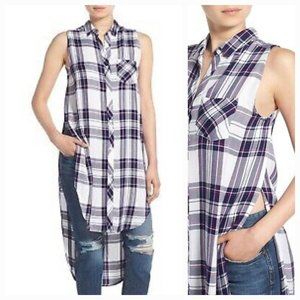 Rails Jordyn Plaid Sleeveless Button Down Midi Shirt Dress Tunic Top